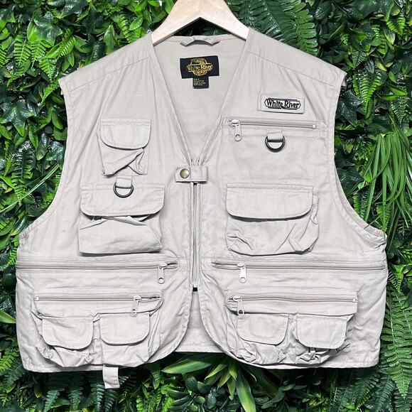 WHITE RIVER Jacket Vest Men Medium Tan Fishing Tactical Safari Utility 2603 - Picture 3 of 8